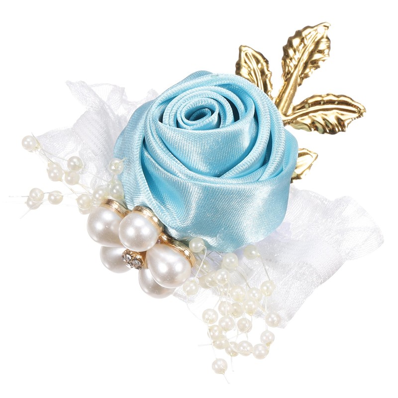Wrist Corsage Artificial Flower Bracelets Rose Decorative 7x7cm Sky Blue