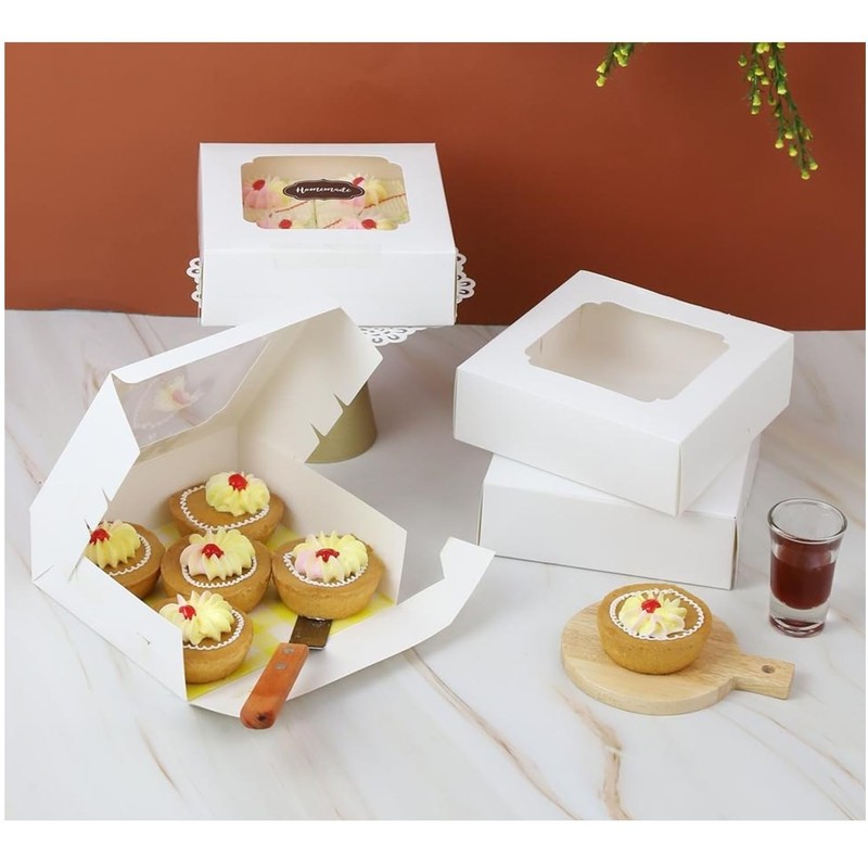 20 Pack Bakery Boxes With Window Small 6x6x2 Inch For Cookie Candy Pastry White gallery
