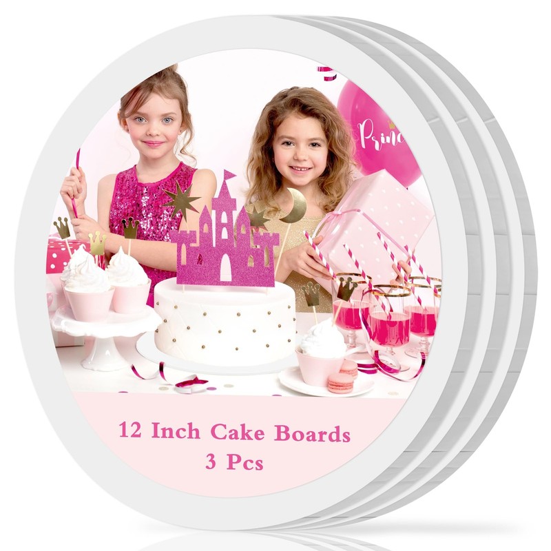 3PK Cake Boards,12 Inch Round Sturdy 1/3 Inch Thick Cake Drums,Disposable Cak…