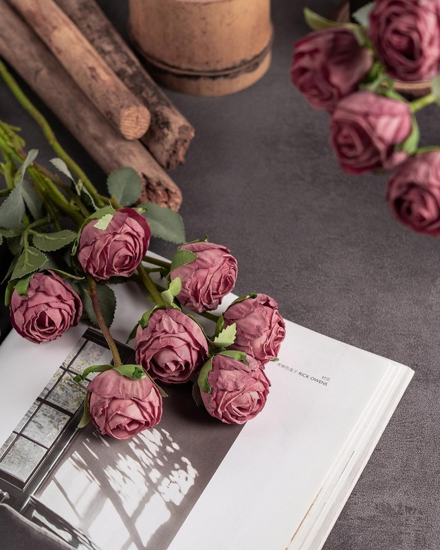Duhouse 24Pcs Artificial Flowers Silk Rose Stem Mini Fake Rose Bouquets For gallery