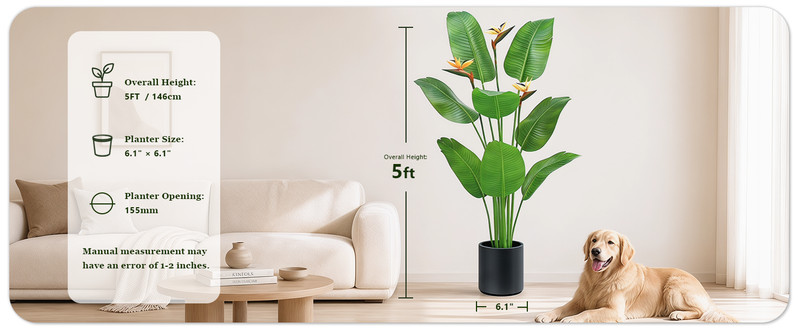 5FT Artificial Bird of Paradise Plant with Flowers, Tall Tropical Fake gallery