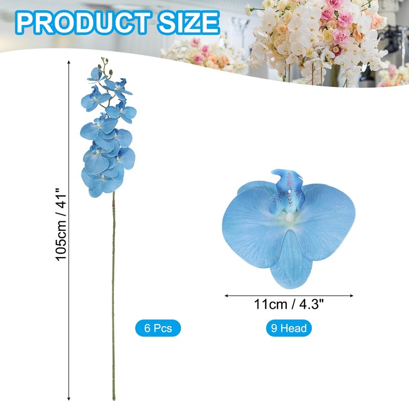 6Pcs 41" 9 Heads Artificial Orchid Stems Faux Phalaenopsis, Sky Blue gallery