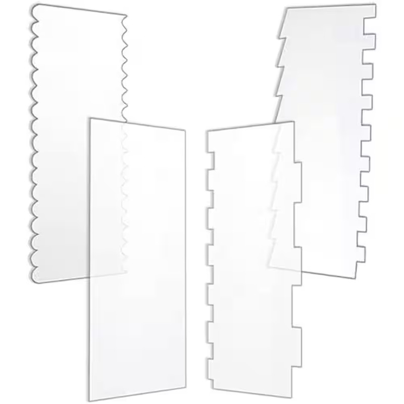 4-Piece Acrylic Cake Scraper Set with 7 Unique Shapes, Large Transparent Smoothe