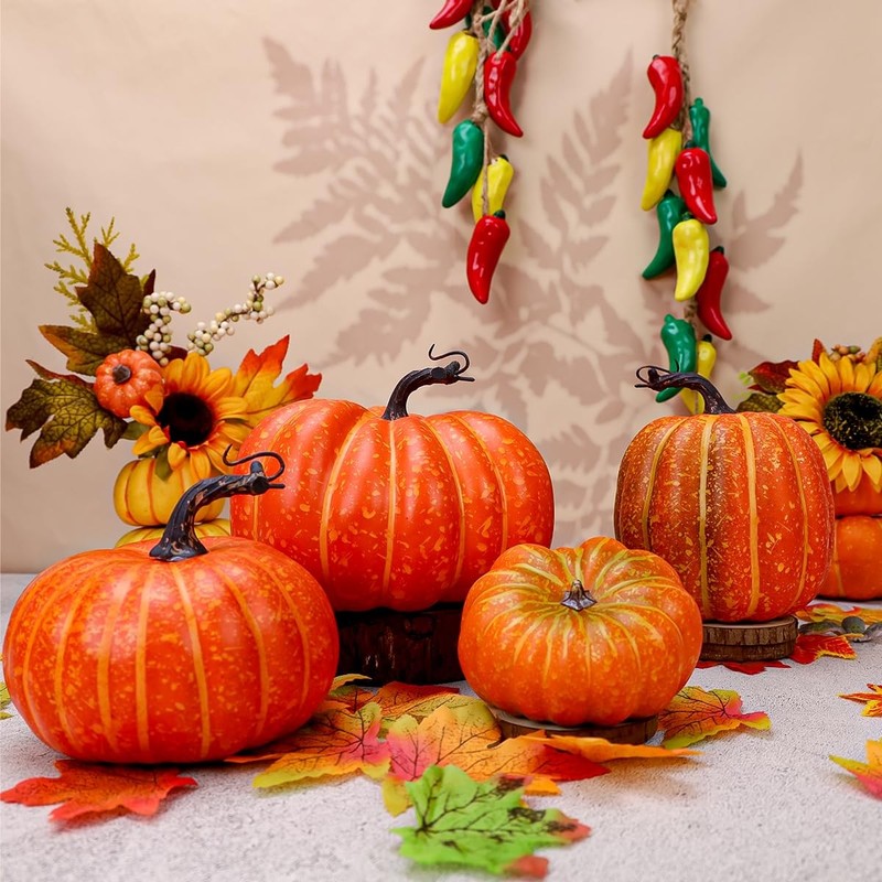 Gresorth 4 Pcs Fake Pumpkins Artificial Vegetable Fall Autumn Halloween gallery