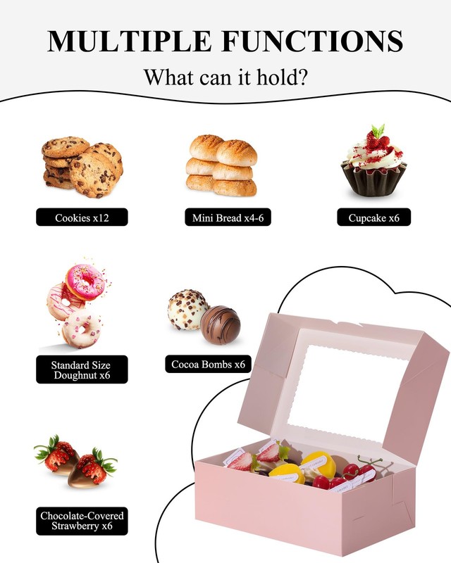30Pcs Cookie Boxes with Ribbons, 9x6x3 Inch Bakery Boxes with Window, Pink Tr... gallery
