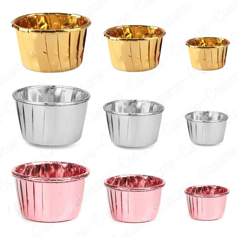 50pcs/Pack Gold Foil Silver Muffin Cupcake Liner Cake Wrappers Baking Cup Tray gallery