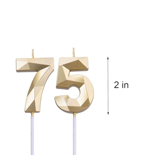 2 inch & 57 Birthday Candles, 3D Diamond Number 75th & 57th Cake Gold 75 Gold gallery