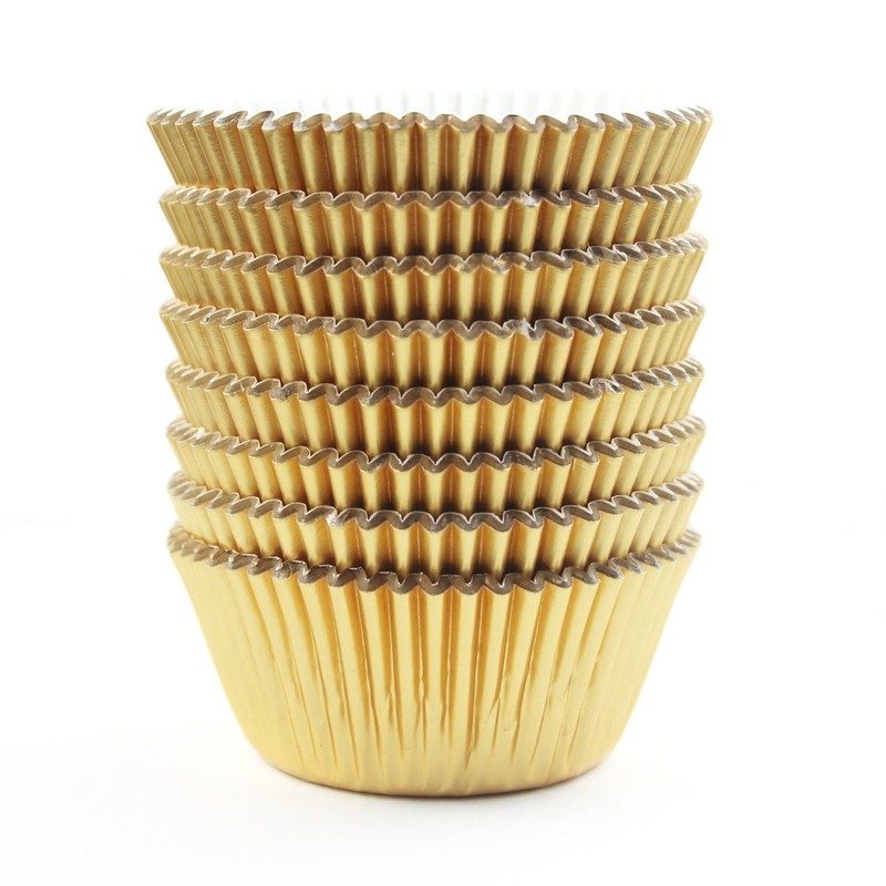 Gold Foil Cupcake Case Liners Wrappers Baking Muffin Paper Cups 200 Pcs