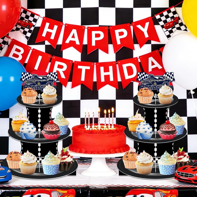 3 Tier Race Car Cupcake Stand, Racing Birthday Party Decoration, Hot Car Them... gallery