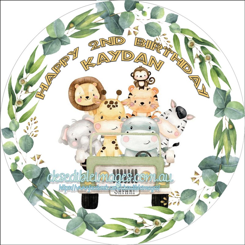 Jungle Safari Custom Design  Edible Image Cake Icing Topper 5-8 Inches Diameter
