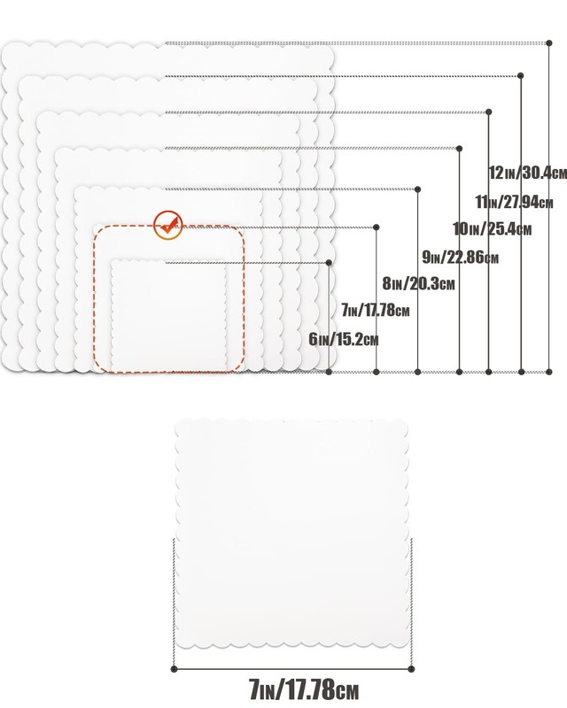 White 7 Inch Wave Cake Boards 15-Packs Squares Base Food-Grade Cardboard Wave... gallery