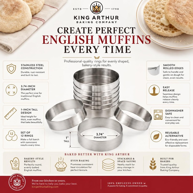 Baking Company English Muffin Rings, Stainless Steel, Round Set Of 12 For Coo... gallery