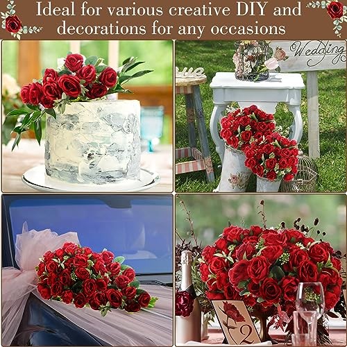 8 Pack Artificial Mini Roses, 12 Inch Fake Flowers with Stems, 80 Small Red gallery