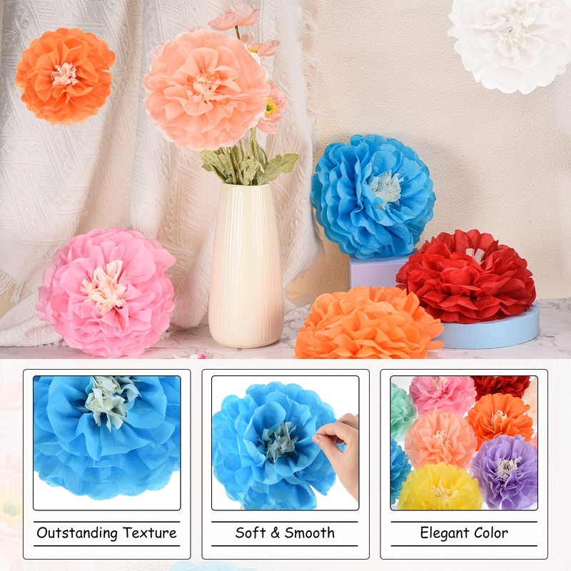 Crepe Paper Flowers, Sky Blue Tissue Paper Flowers - 12 x 12 Inch / 6 Pcs gallery