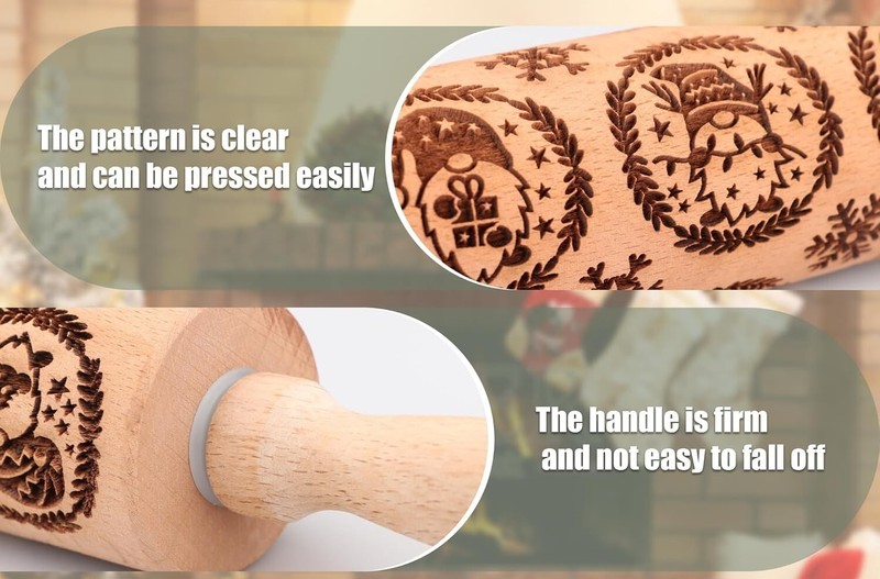 Nativity and Gnome Embossed Dough & Cookie Rollers Engraved Wooden Rolling Pin gallery