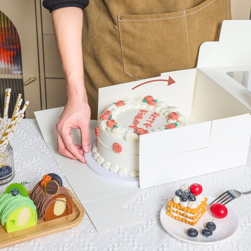 24pcs Cake Boxes, 10x10x5 Inches White Square Bakery Boxes with Window Cajas ... gallery