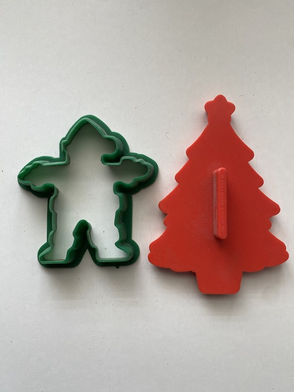 Vintage Hallmark Cards Christmas Tree and Green Elf Man Cookie Cutter Lot of 2 gallery