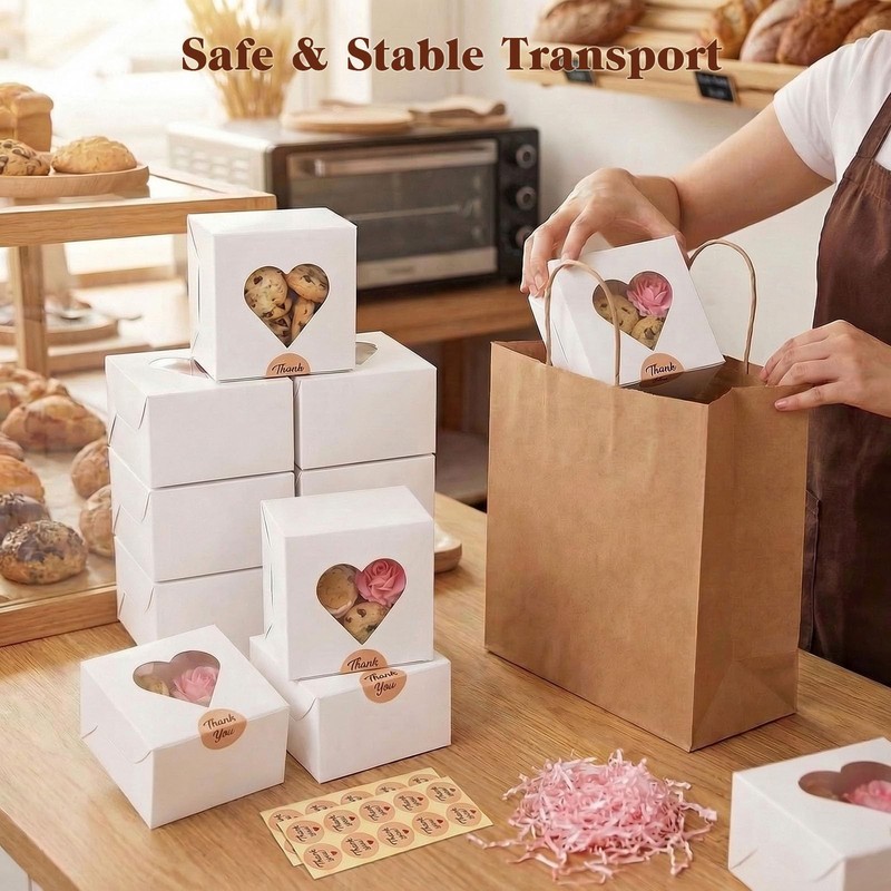 20 PCS 4x4x2.5 In Mini Bakery Cookie Boxes Clear Window Cupcake Pastry gallery
