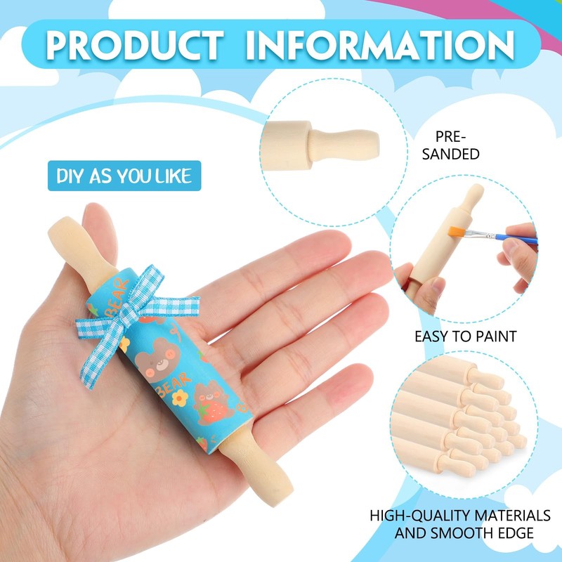 30 Pack Mini Rolling Pin for Crafts, Small Wooden Dough Rollers with Plaid Ri... gallery