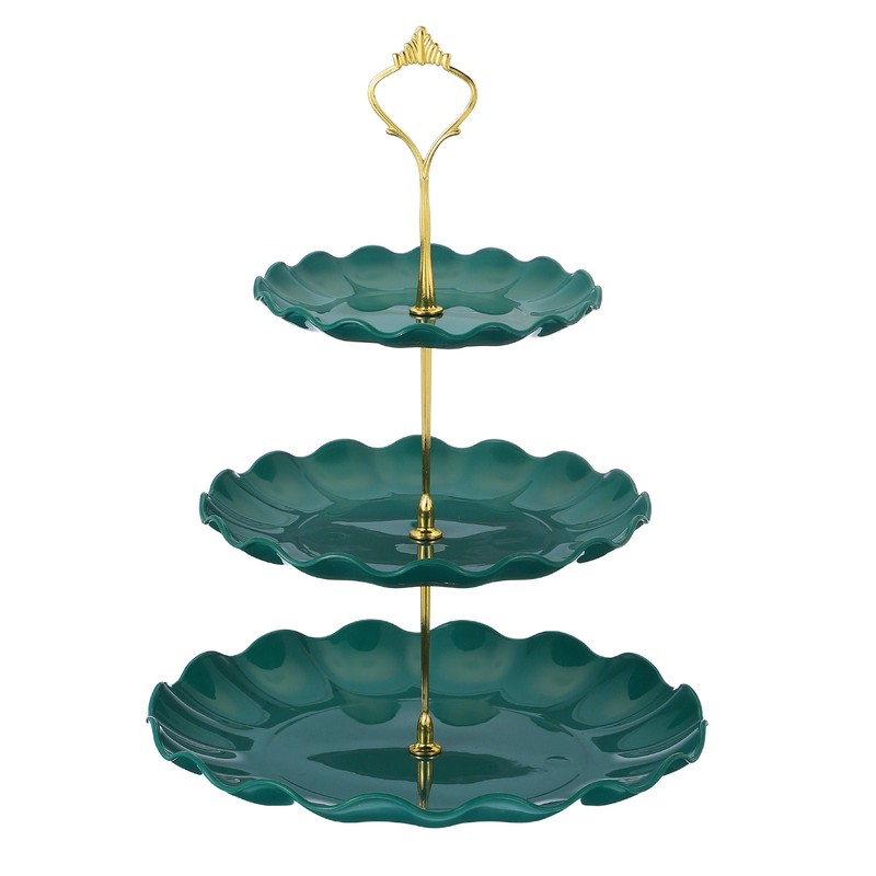 3-Tier Cupcake Stand Holder, 15/20/25cm Tiered Serving Tray, Green(Ripple)