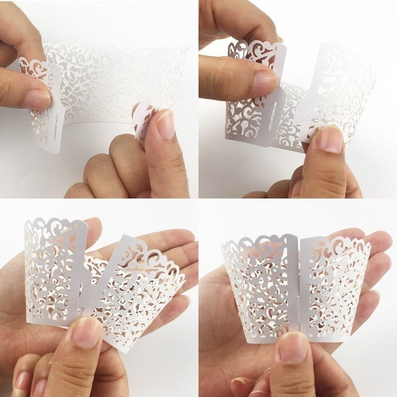 100pcs Cupcake Wrappers Artistic Bake Cake Paper Cups Little Vine Lace Laser ... gallery