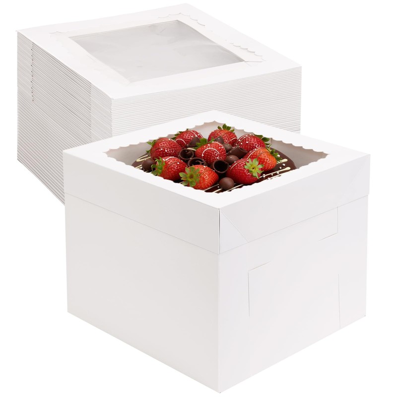 30 Pack Cake Boxes 10 Inch, 10x10x8 Inches White Cake Carrier Bakery Containe…