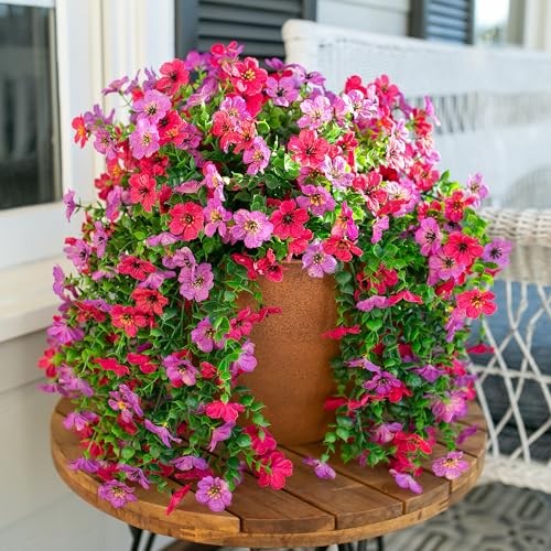 Artificial Faux Hanging Flowers Plants for Outdoor Decor, 2 PCS Purplehotpink gallery