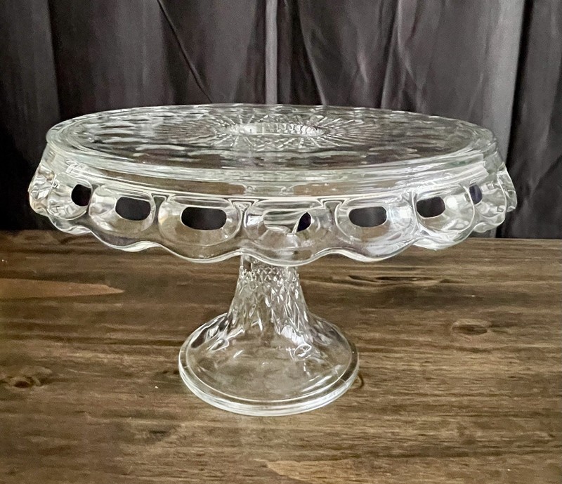 Vintage McKee Clear Glass Company Plymouth Thumbprint Pedestal Cake Stand gallery
