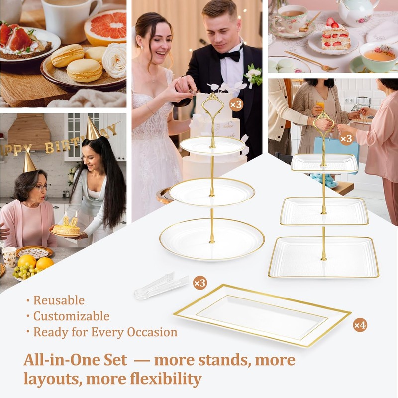 Lzerking 13pcs Dessert Table Display Set, 6 3Tiered Cupcake Stands 3round & 3... gallery