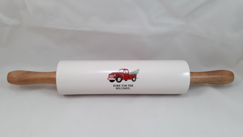 Rae Dunn Home For The Holidays Truck Tree Wood Handled Rolling Pin New Christmas