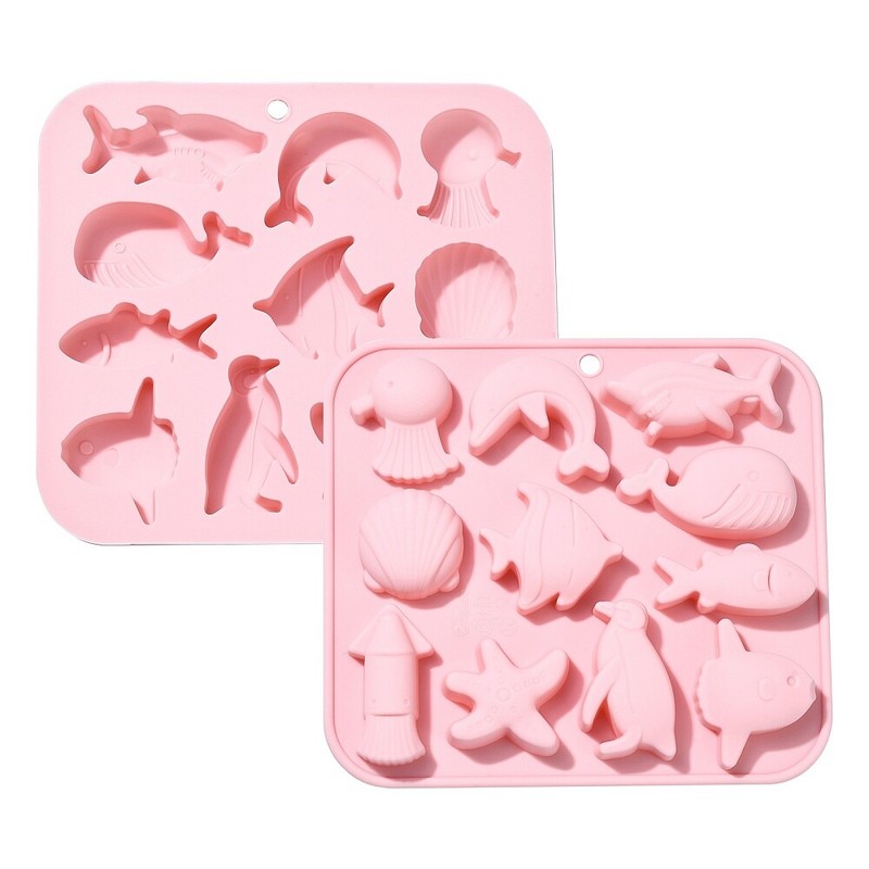 2x Silicone Sea Animal Mold Ocean Fish Starfish Dolphins Mold for Cake Chocolate