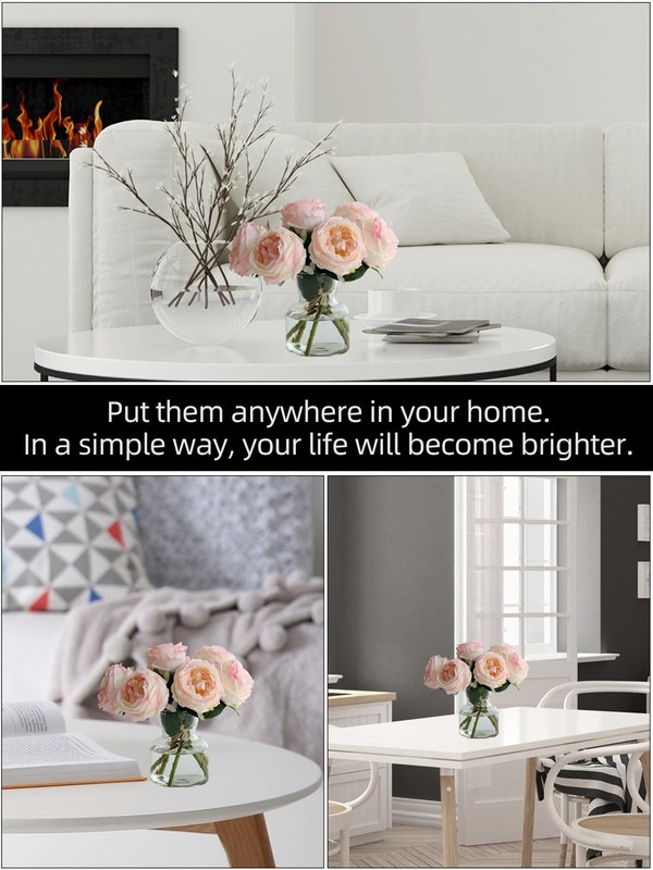 Grtefhu 6Pcs Fake Austin Rose Peonies Flowers Vase Clear Glass Vase Pink Real gallery