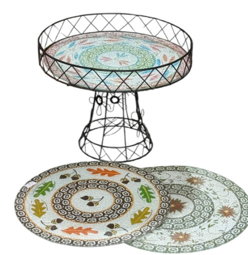 Temp-tations Cake Stand, Pedestal, Wire, 4 Seasonal Glass Inserts, 11" H207117