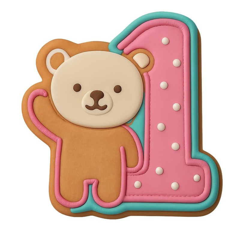 Cute Bear Number 1 Waving Cookie Cutter & Stamp - 4x3.6 gallery