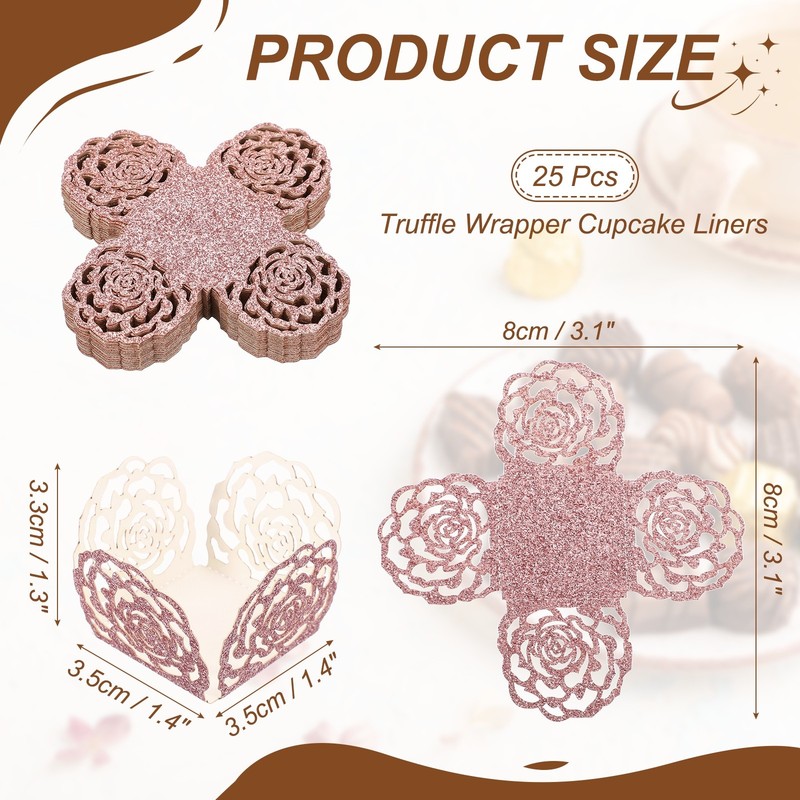 25Pcs 1.4x1.4" Glitter Rose Truffle Wrapper Cupcake Liners for Decor, Pink gallery