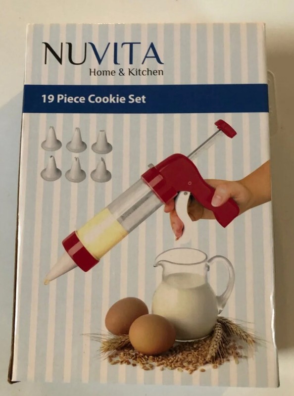 Nuvita Cookie Press-19 pieces -White/Red