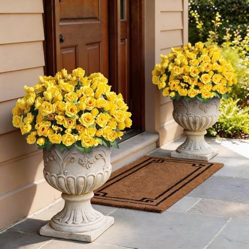 Bundles Artificial Roses for Front Door Outdoor Decor, Realistic Fake 8 Yellow gallery