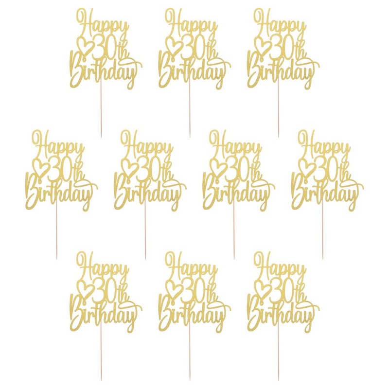 10pcs Happy 30th Birthday Cake Decorations Paper Topper Insert for Party