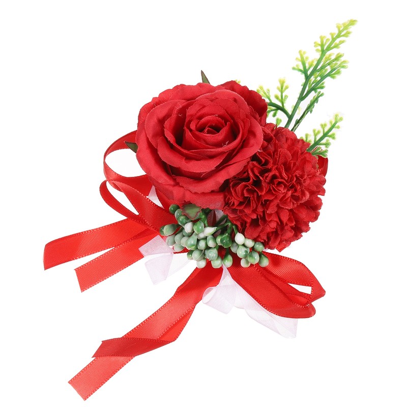 Wrist Corsage Artificial Flower Bracelets Rose Decorative 10x12cm Red