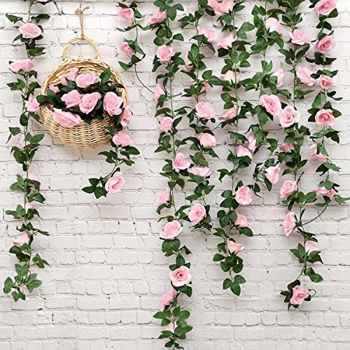 2 Pack (16FT) Artificial Rose Vine Flowers Plants Fake Flower Vine for Pink gallery