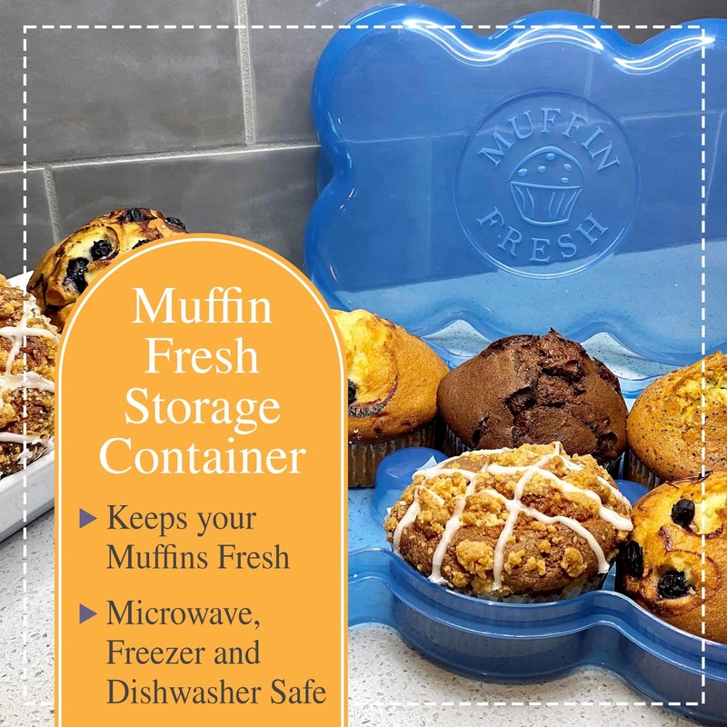 Touch Up Cup Muffin Fresh Storage Container Holder with Lid, Large, Blue gallery