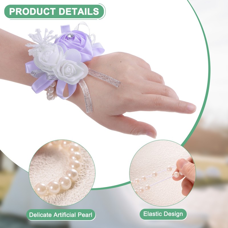 3-Pack Pearl Corsage Wristlet Bracelet for DIY Corsage Supplies [Light Purple] gallery