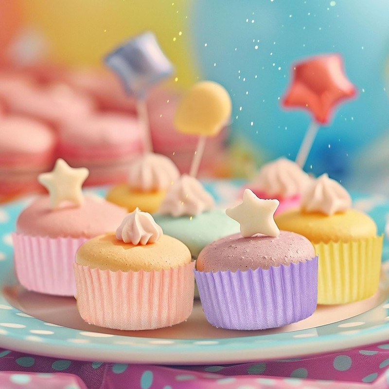 600Pcs Pastel Mini Cupcake Liners Colorful Baking Cups Pink Blue Purple Yellow gallery