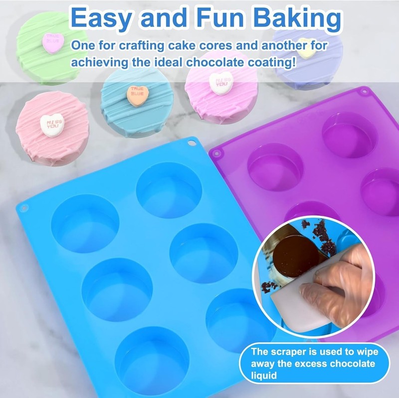 Silicone Cake Puck Mold Set,Chocolate Covered Flat Cake Pop Mold Cookie Candy gallery