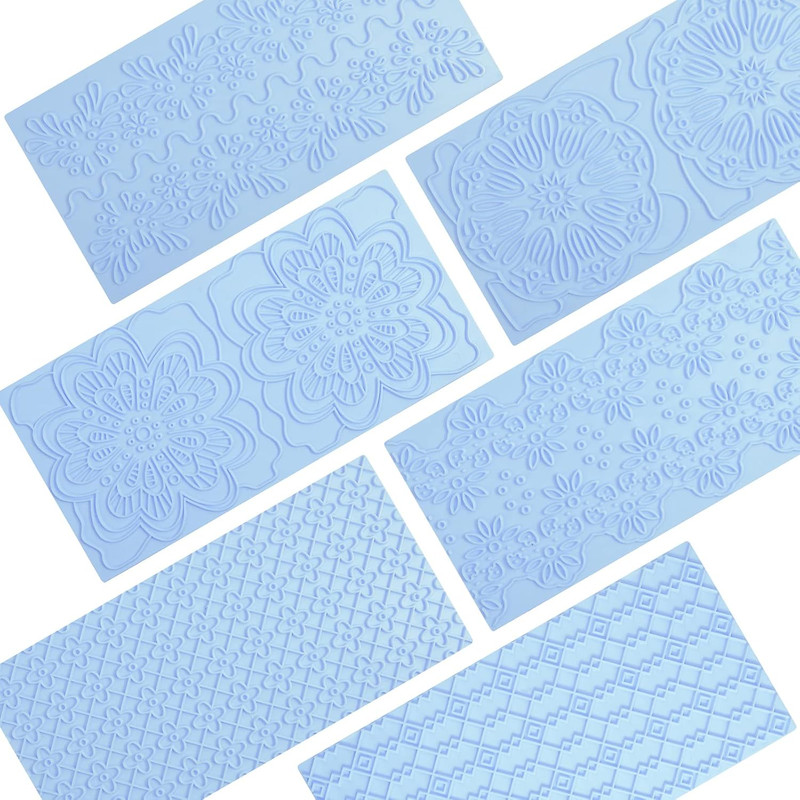 6 Packs Fondant Impression Mat Fondant Texture Mats Clay Mold Set Lace Embossing gallery