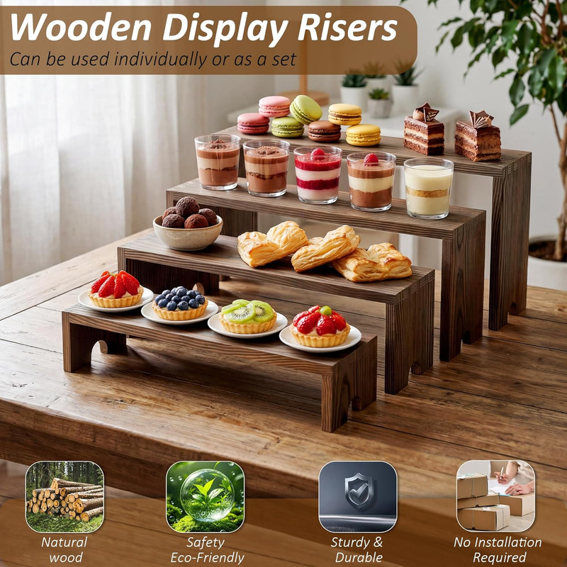 2 Set Wooden Cupcake Stand for Decor, 4 Tiered Stackable Display Risers, Farmhou gallery