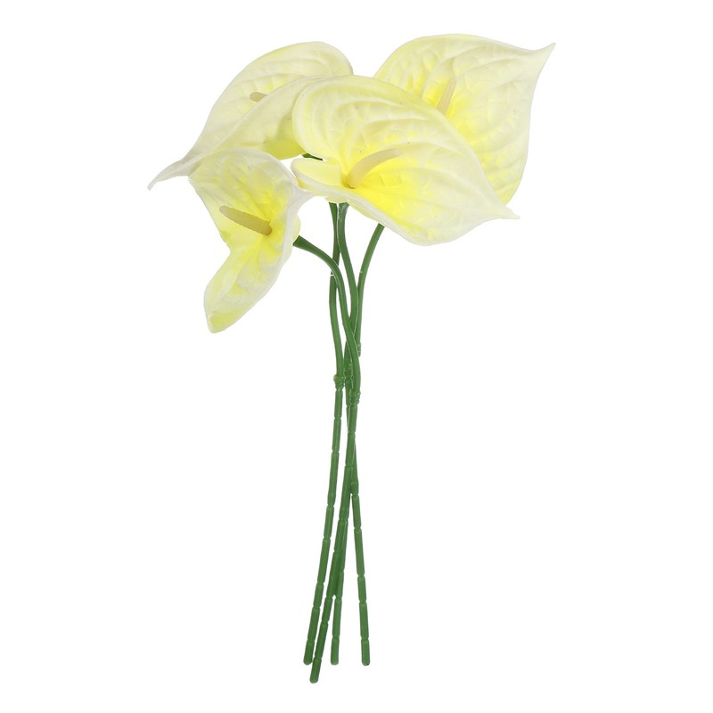 4Pcs 11inch Artificial Anthurium Flowers, Pale Yellow