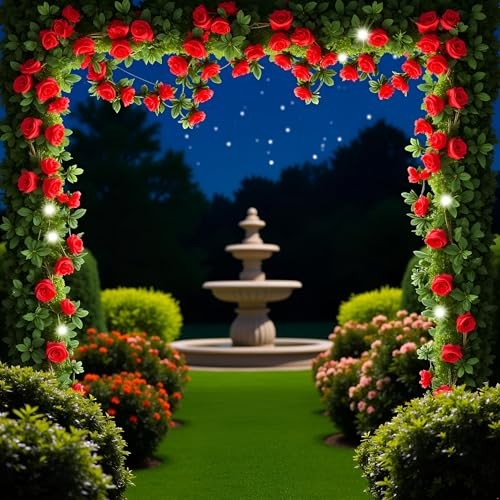 Red Artificial Rose Fake Flower Garland,Peony Vine Flowers Garland Hanging gallery