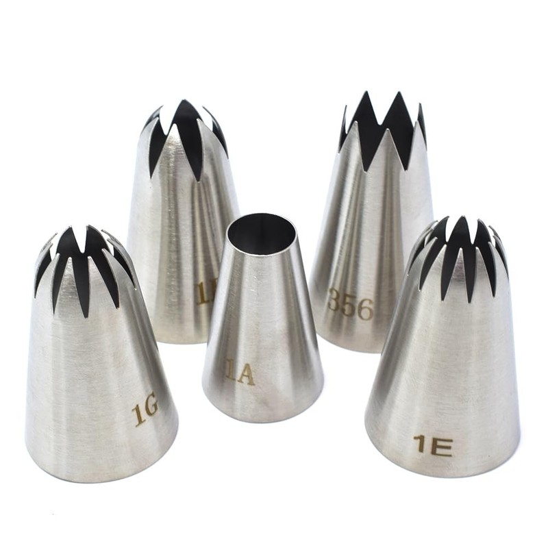 5 PCS Stainless Steel Seamless Piping Icing Tips For 1G/1E/1B/356/1A Models