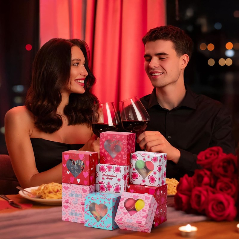 Valentine Cookie Treat Boxes 4x4x2.5 Inches Heart Window Cupcake Box 30 PCS gallery
